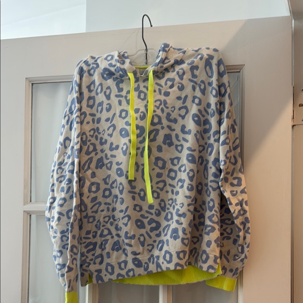 Blue and Yellow Cowl Neck Sweater with Turtleneck Style